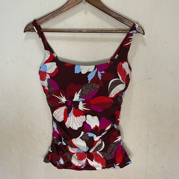 Athleta Square Neck Size 34D/DD Hero Bloom Decadent Chocolate Tankini Top - Picture 6 of 9